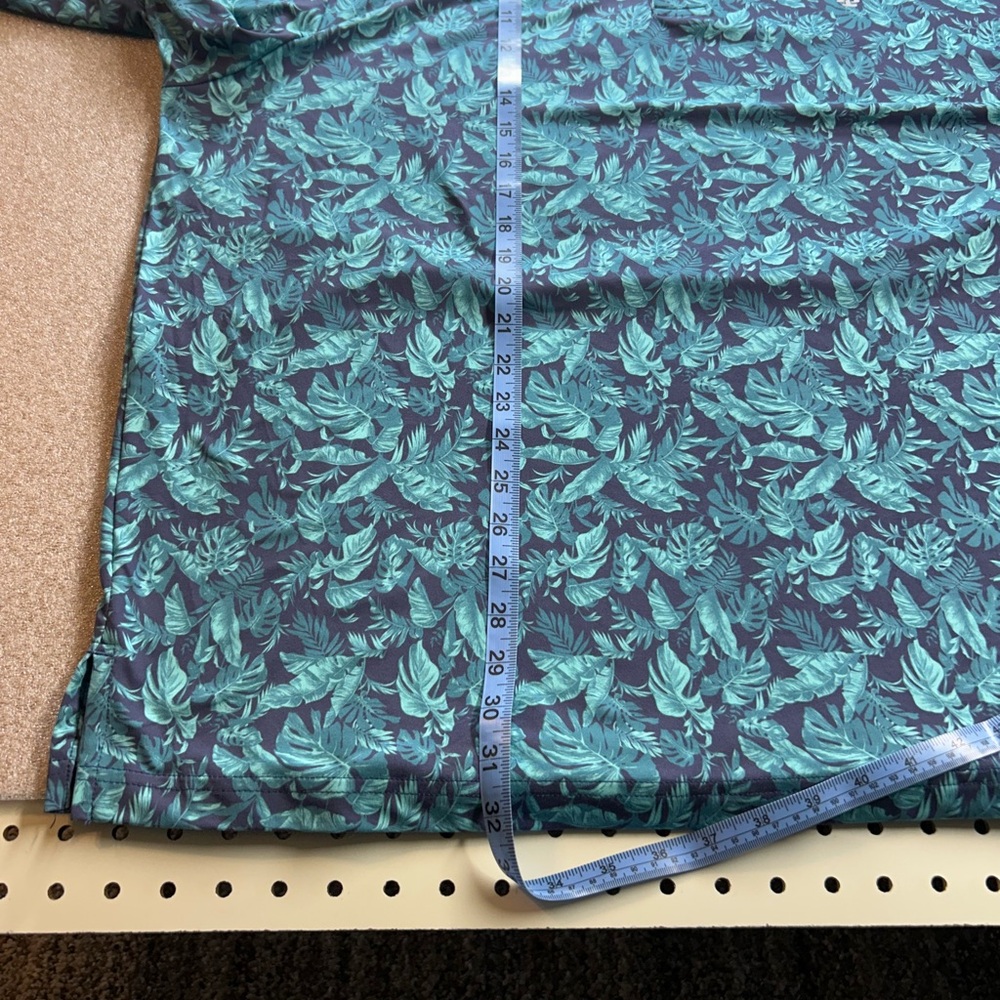Izod Teal‎ Tropical Leaf Print Golf Polo, 2XLT for Big Men - Picture 3 of 7
